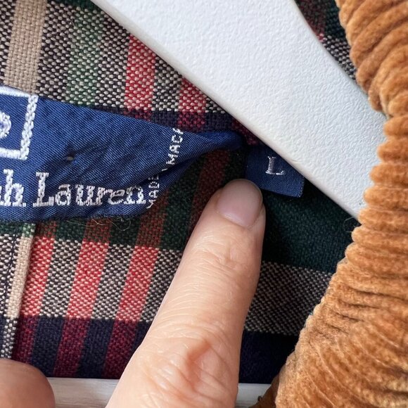 Polo Ralph Lauren Men vintage Plaid Chore / Hunting Jacket with Corduroy Collar - Picture 5 of 14